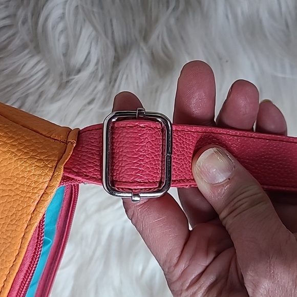 Crossbody Bag Hot Pink Orange Faux Leather Butterfly Embellished Spring Summer - Picture 6 of 6